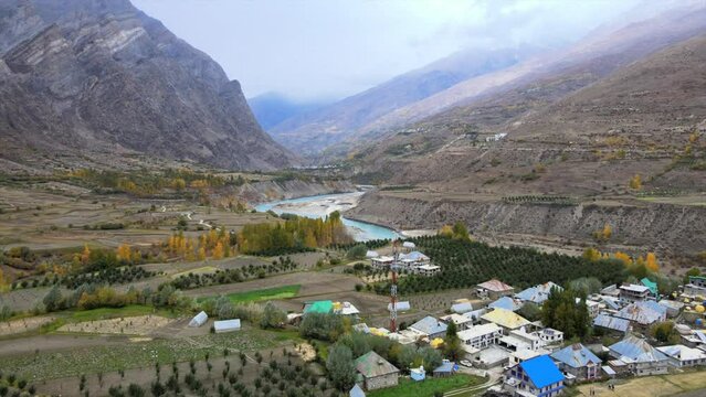 4K Aerial Shots of a small Village in Himachal Pradesh India - Apple Orchids in Himalayan Valley 30fps
