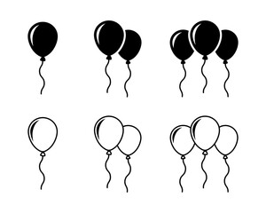 Party balloon icons. Birthday celebration event symbols. Simple flat vector icon. - obrazy, fototapety, plakaty