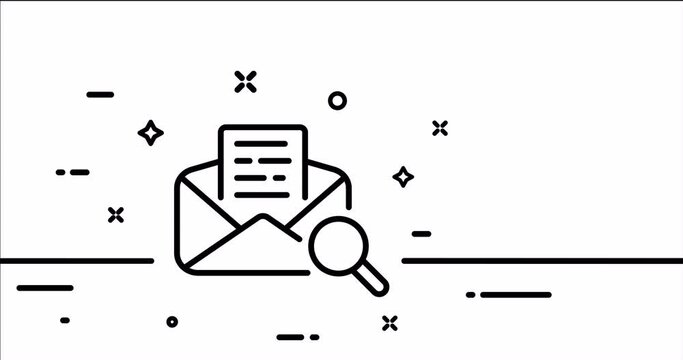 Saerch mail line icon. Letter, envelope, magnifying glass, text, mail, correspondence, message. Communication concept. One line drawing animation. Motion design. Animated technology logo. Video 4K