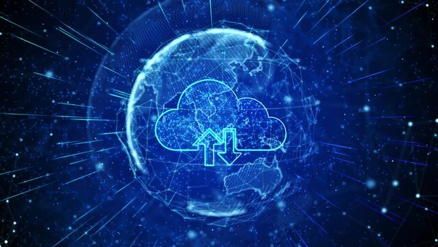 Cloud computing Digital Global Technology World Network connections Loop background. connectivity of digital data and futuristic information. Abstract hi speed internet of things IOT big data .