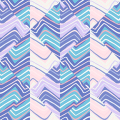 Abstract zigzag waves mosaic seamless pattern. Hand drawn linear tile endless wallpaper. Vintage line ornament.