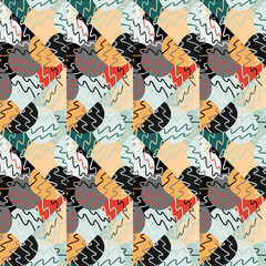 Doodle pebbles mosaic seamless pattern. Cute brick wall endless background. Hand drawn stone wallpaper.