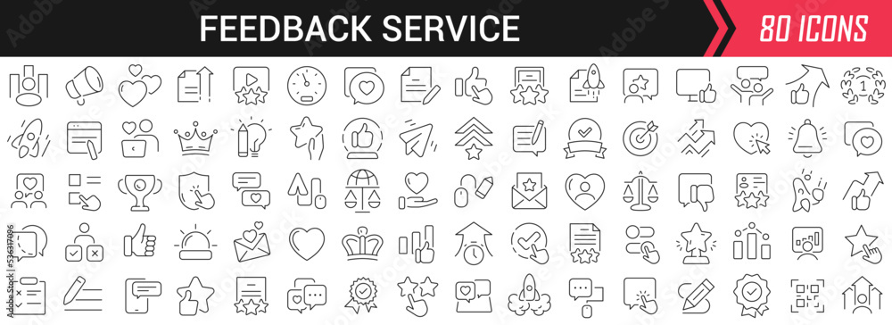 Fototapete feedback service linear icons in black. big ui icons collection in a flat design. thin outline signs