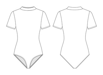 Fashion technical drawing of jersey turtleneck bodysuit with short sleeves