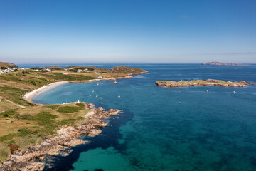 Fototapeta na wymiar Aerial view of Calf island and lifeboat bay on Arranmore Island in County Donegal, Republic of Ireland