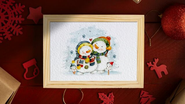 Christmas animated card with two snowmen