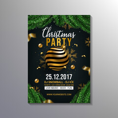 realistic modern black christmas party poster design template
