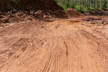 Rural dirt road wheel print landscape