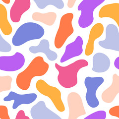 Abstract liquid shapes seamless pattern. Terrazzo colored background. Organic fluid pebbles dynamical futuristic shapes.