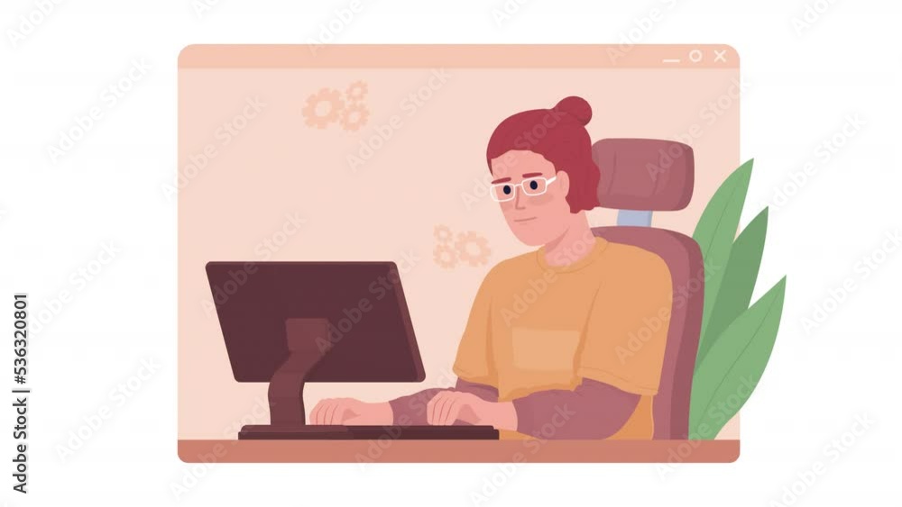 Poster animated isolated learning html. programming language. looped flat 2d character hd video footage wit