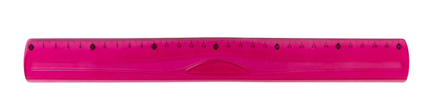 Ruler Pink Color, Transparent Background. PNG. Plastic Measuring Tape Close Up