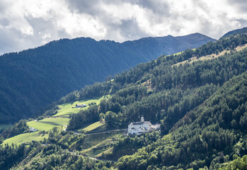 Naklejka na ściany i meble landscape in South Tyrol in Italy and Marienberg Abbey