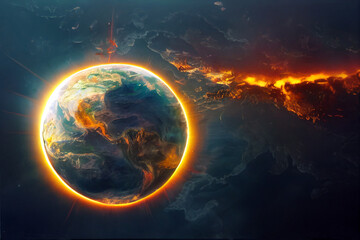 burning earth in space