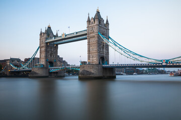 Long exposure, Tower Bridge over river Thames in London, England