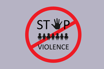 Frightened sad girl and boy holds hands, restricting gesture, stop symbol. Violence, abuse against children.