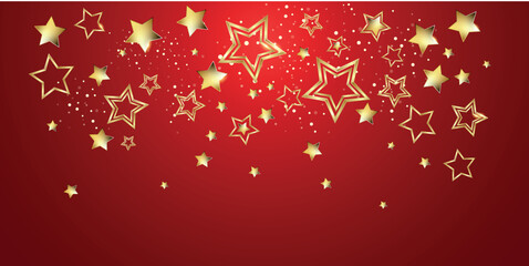 Christmas Gold stars on a red background - Design banner