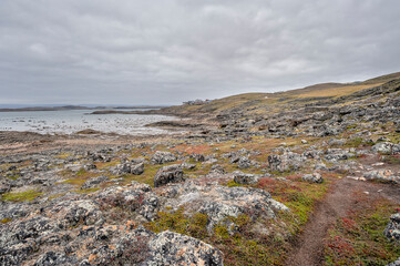 Trail between Apex and Iqaluit on the Arctic Ocean coast of Baffin Island