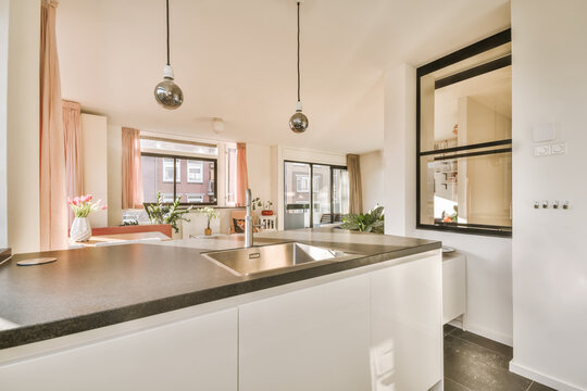 Kitchen counter in spacious apartment