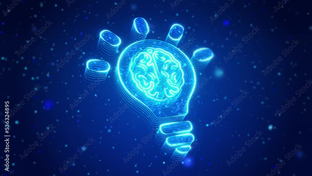 Poster light bulb idea digital technology virtual screen hud hologram hi tech loop. innovation icon network