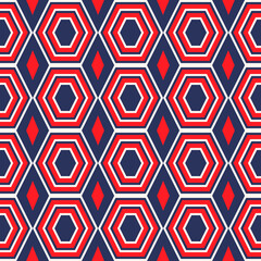 Geometric seamless pattern with polygons. Abstract background with colorful geometric shapes. Ornament with hexagons. Repeating texture. Vector illustration. Design paper, wallpaper, fabric.