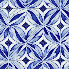 Fototapeta premium Gorgeous mediterranean tile damask fill background vector seamless pattern. Decorative mosaic ceramic design. Wall and wallpaper decor blue Portuguese azulejo pattern