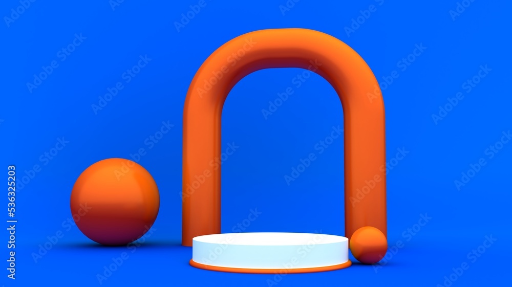 Poster minimal abstract background, geometric shape and podium, 3d rendering.