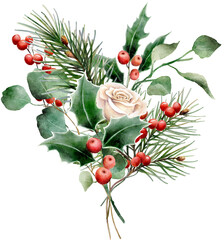 Obraz premium Christmas watercolor bouquet clipart