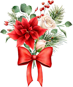 Christmas watercolor bouquet clipart