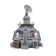 Science fiction communication or control tower building with satellite antenna. 3D illustration isolated. © IG Digital Arts