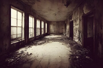 A ruined asylum, spooky and haunted.  - obrazy, fototapety, plakaty