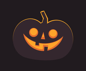 Halloween pumpkin illustration. Funny Jack O Lantern glowing from inside. Flat design on dark background.