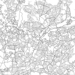Area map of Birmingham United Kingdom with white background and black roads