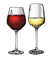 Hand drawn vector set of wine glasses