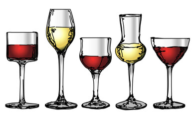 Hand drawn vector set of liquor glasses