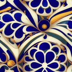 Gorgeous mediterranean tile damask fill background vector seamless pattern. Decorative mosaic ceramic design. Wall and wallpaper decor blue Portuguese azulejo pattern - obrazy, fototapety, plakaty