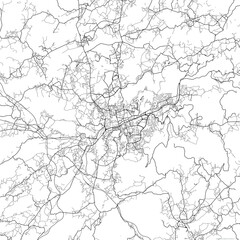 Area map of Braga Portugal with white background and black roads