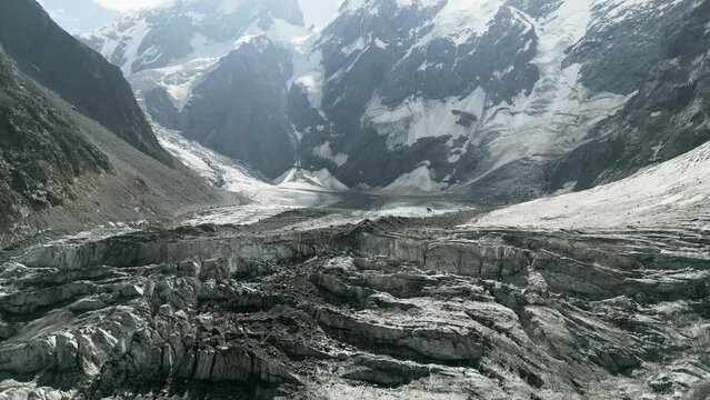 Aerial view of Great Aletsch Glacier, Alps, Switzerland. Drone footage 4K.