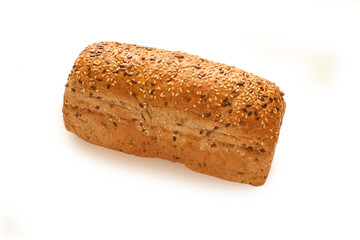 Bread. loaf of freshly baked  bread. Artisan bread with seeds on a white background. Rustic sourdough bread.