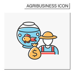 Fish farming color icon. Pisciculture. Commercial breeding of fish. Market sale for food.Agribusiness concept. Isolated vector illustration