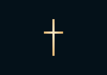 Catholic cross logo isolated on dark background, Holy Bible symbol, premium golden easter sign, church icon, christ landmark, Jesus catholic concept, baptist religious, pray, faith, god spirit