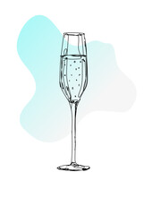 Hand drawn vector illustration of a glass of champagne