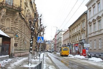 Spring architecture of the streets of the Ukrainian city of Lviv.