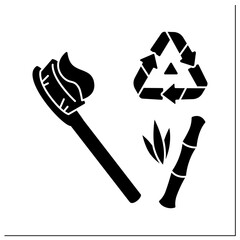 Bamboo toothbrush glyph icon. Natural bristle bamboo wood dental brush with recycling. Ecology friendly zero waste teeth care product.Filled flat sign. Isolated silhouette vector illustration