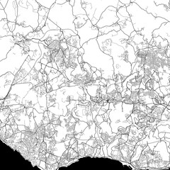 Area map of Cacem Portugal with white background and black roads
