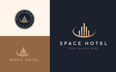 Architecture Hotel building logo elegant luxury line art style design template