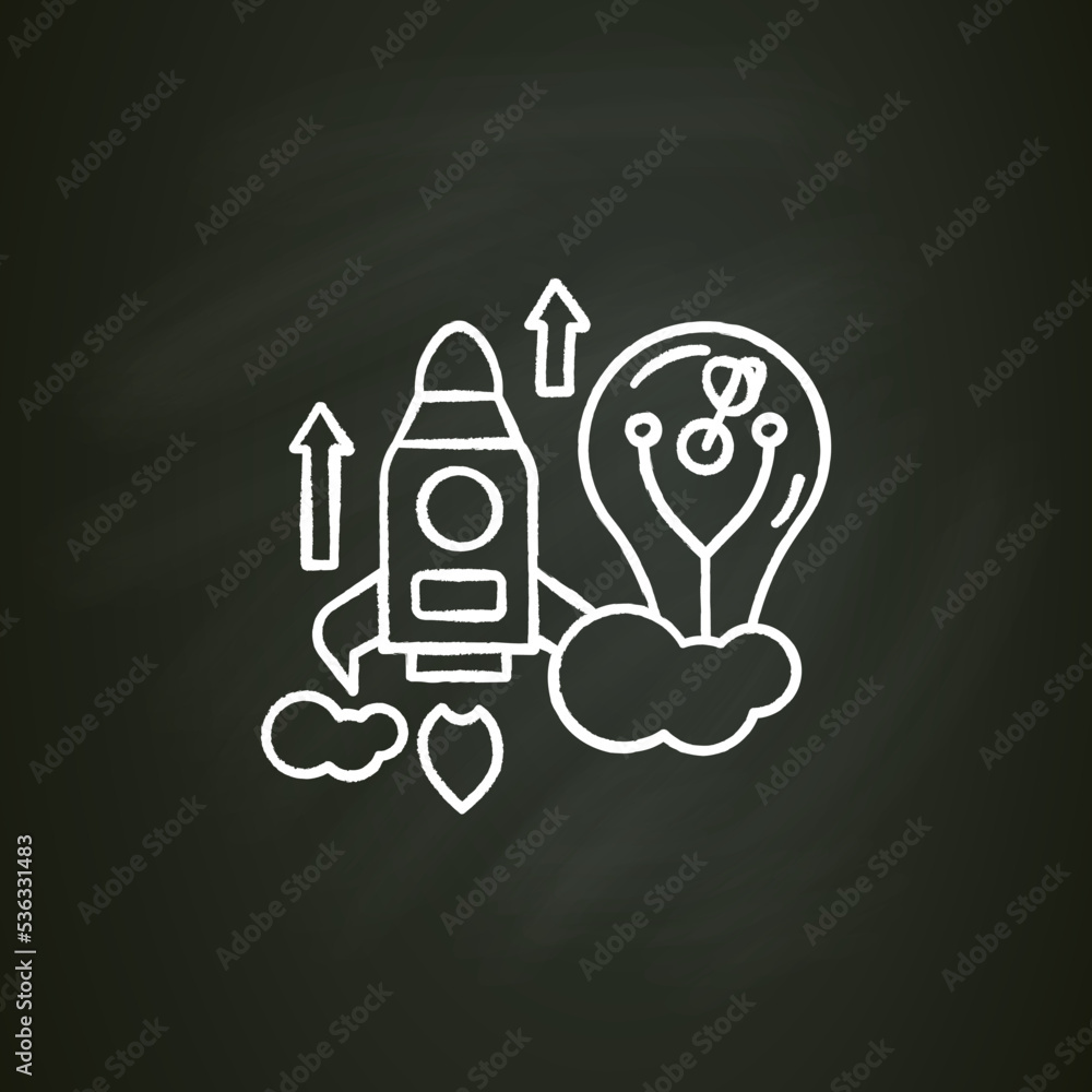 Poster breakthrough innovation chalk icon.creating new markets. changes inside company pushes to the next l
