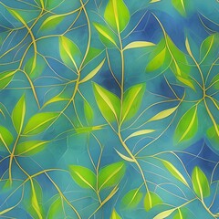 Green seamless pattern, tile, leaves, leaf