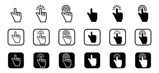 Hand cursor or click icon vector collection. Computer mouse icon pointer cursor symbol illustration. Click button sign silhouette