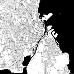 Area map of Copenhagen Denmark with white background and black roads