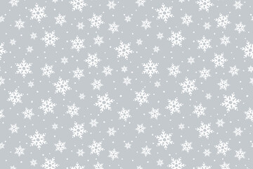 Vector Christmas, new year, gray holidays snowflakes pattern horizontal background. Winter hand drawn texture for print, paper, design, fabric, decor, gift, food wrap, backgrounds